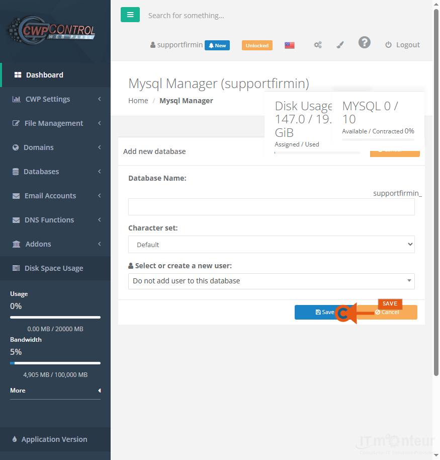 Use the add form to create a database, create a user with a strong password, and assign ALL privileges for CMS installs.
