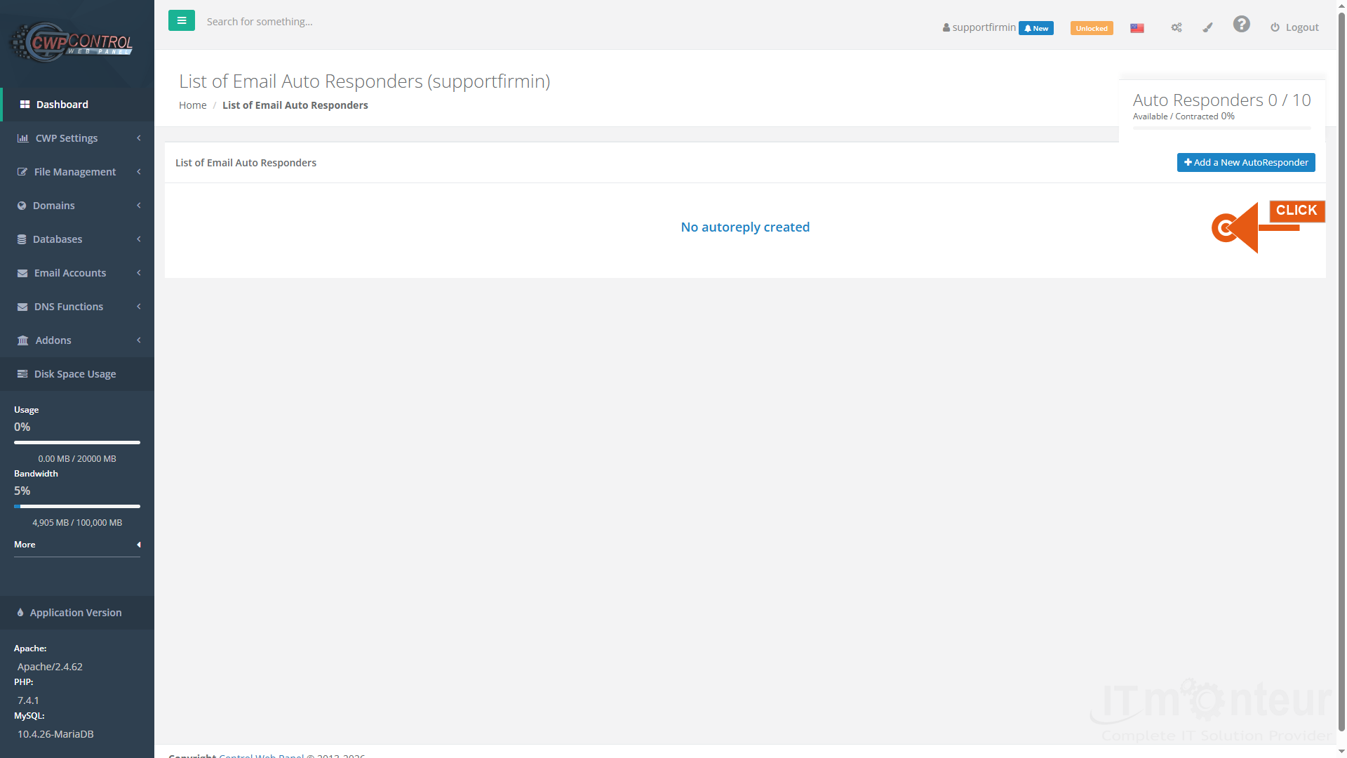 Open Email Accounts → AutoResponder. Click Add a New AutoResponder.