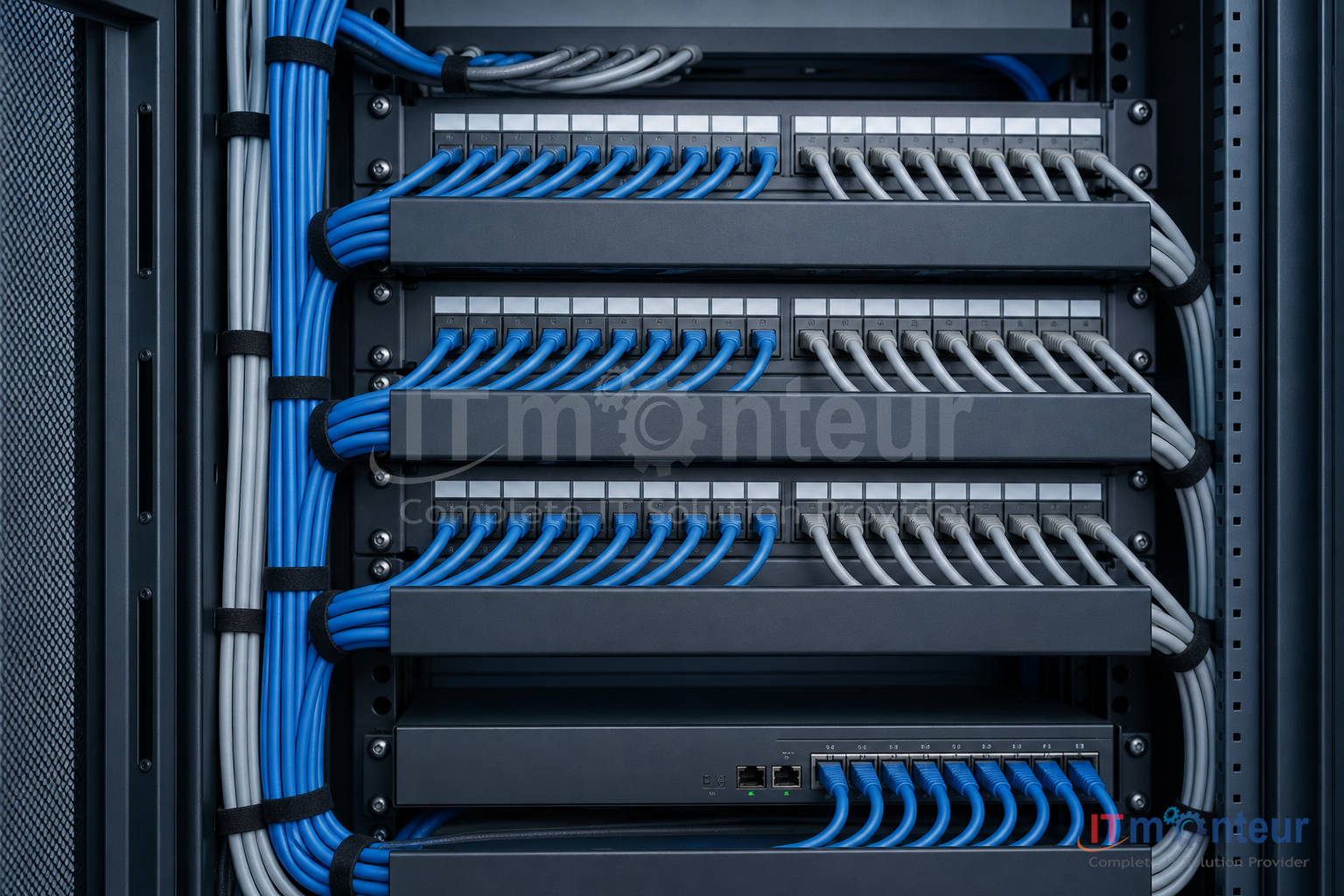 Structured cabling rack and patch panels