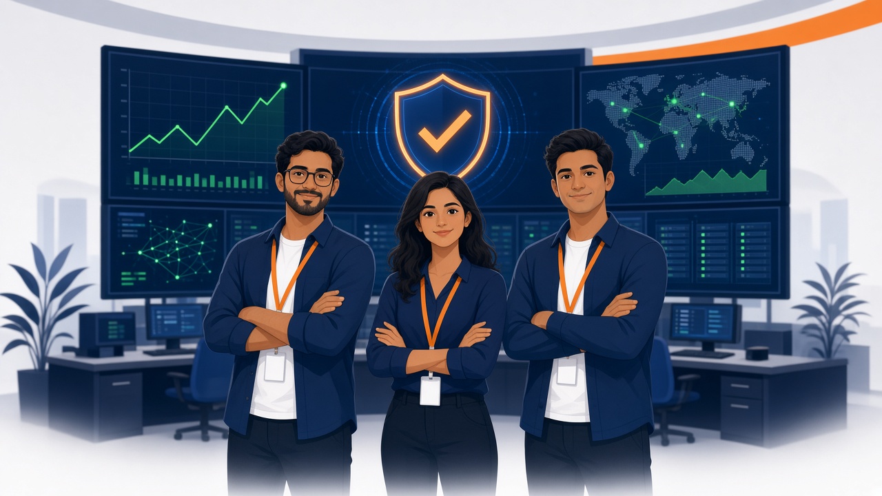IT Monteur engineers in a network operations center monitoring uptime and security