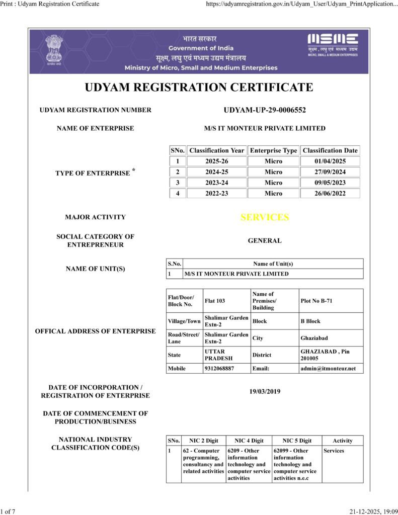 MSME Udyam Registration Certificate